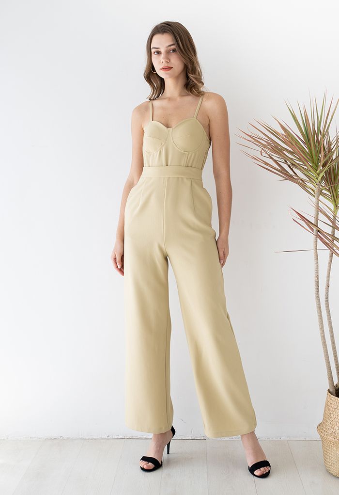 Sassy Built-in-Bra Cami Jumpsuit in Light Yellow