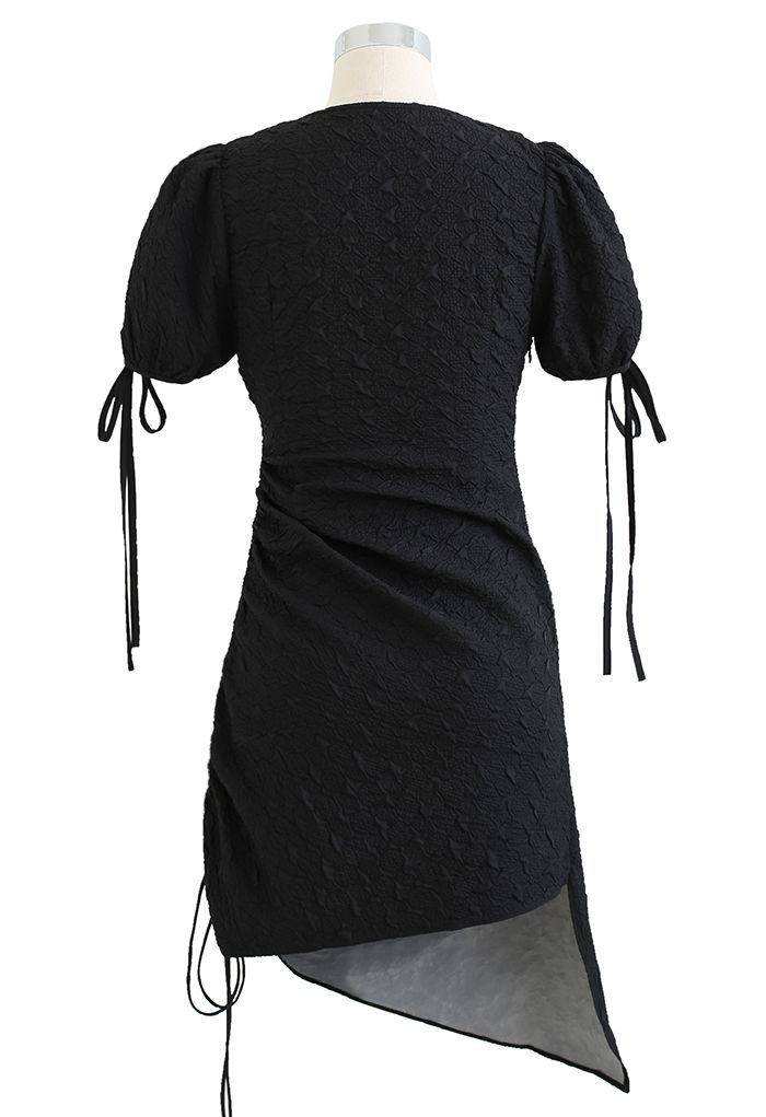 Side Ruched Embossed Bodycon Mini Dress in Black