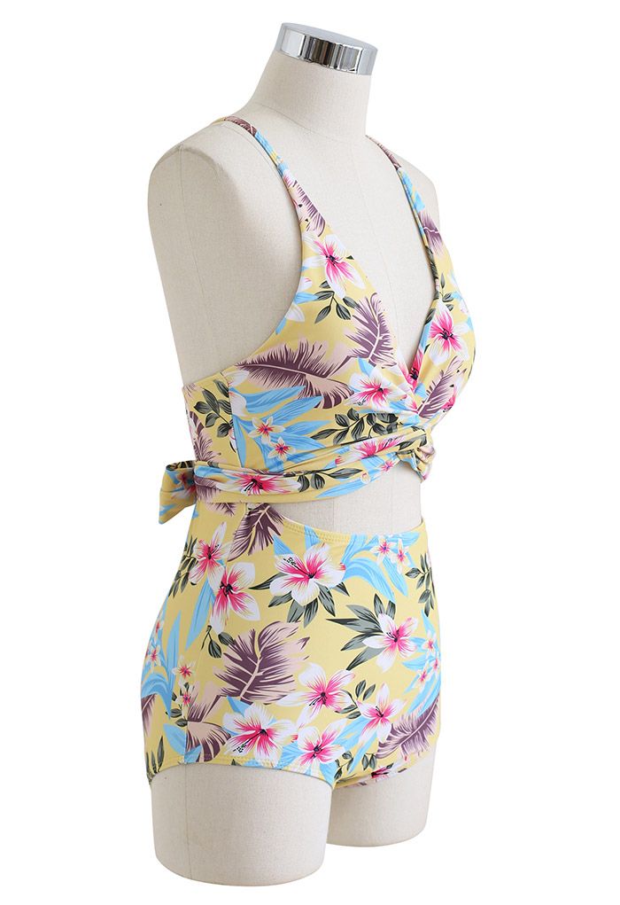 Crisscross Front Floral Print Swimsuit