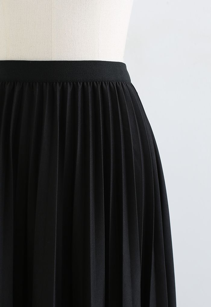 Lacy Raw-Cut Hem Pleated Skirt in Black