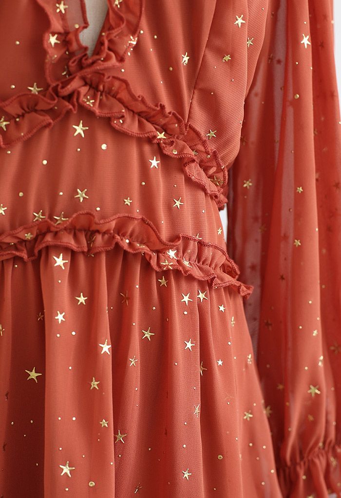 Golden Star Open Back Ruffle Chiffon Mini Dress