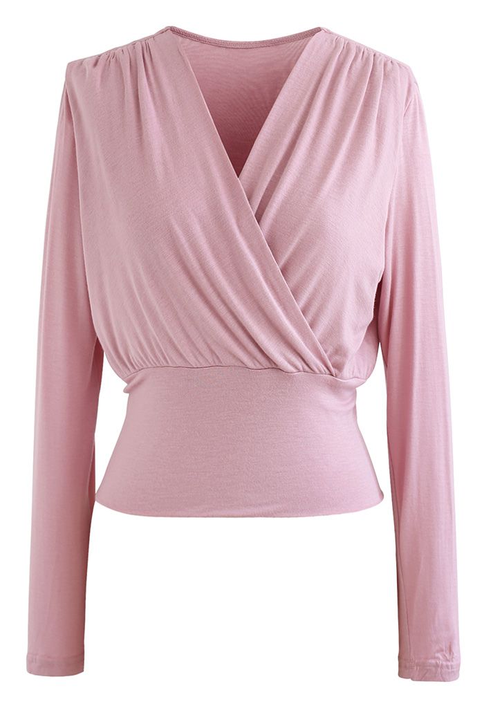 Ultra-Soft Cotton Wrap Top in Pink