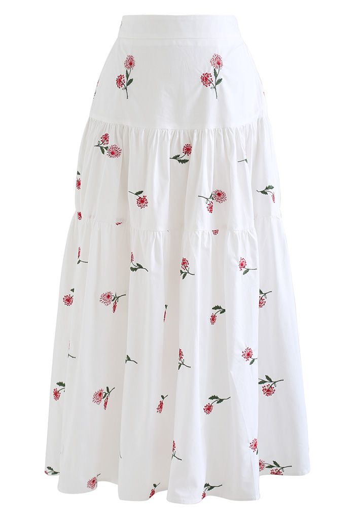 Dandelion Embroidered Cotton Maxi Skirt
