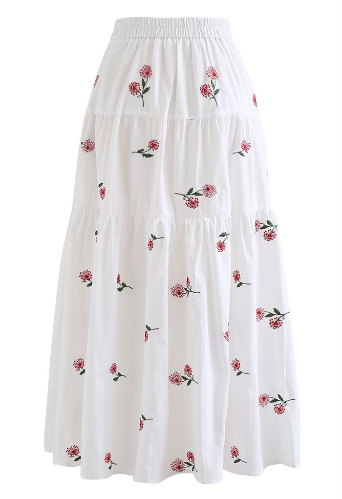 Dandelion Embroidered Cotton Maxi Skirt