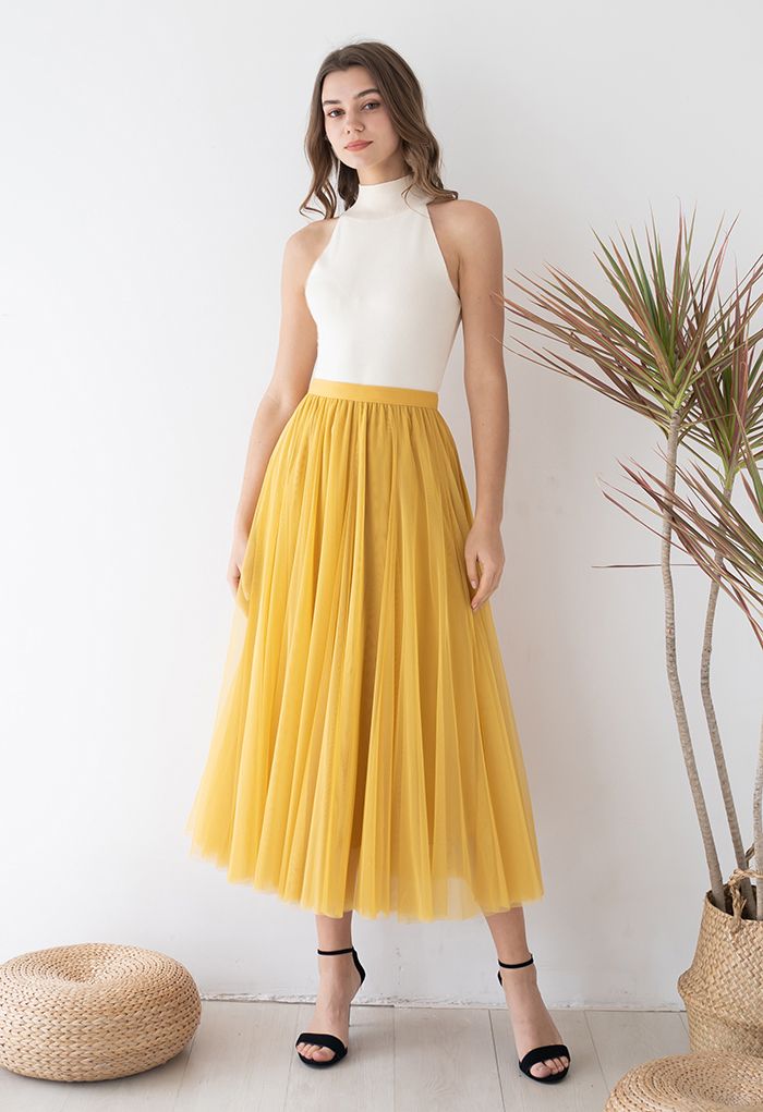 My Secret Garden Tulle Maxi Skirt in Yellow