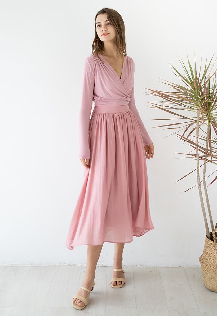 Simplicity Solid Color Textured Skirt in Pink