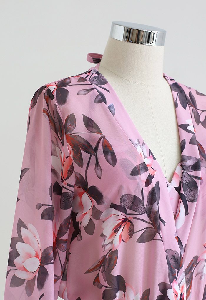 Magnolia Two-Piece Long Sleeve Bikini Set in Pink