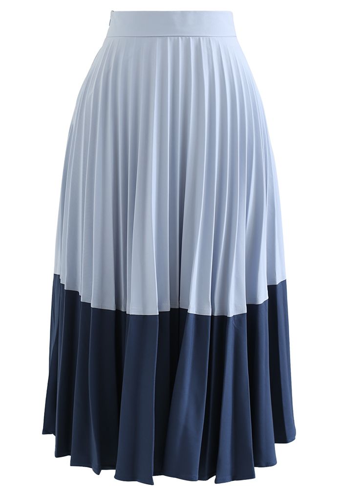 Two-Tone A-Line Pleated Skirt in Blue