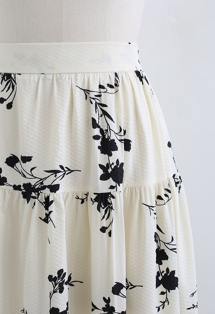 Creamy Blooming Branch Waffle Textured Skirt