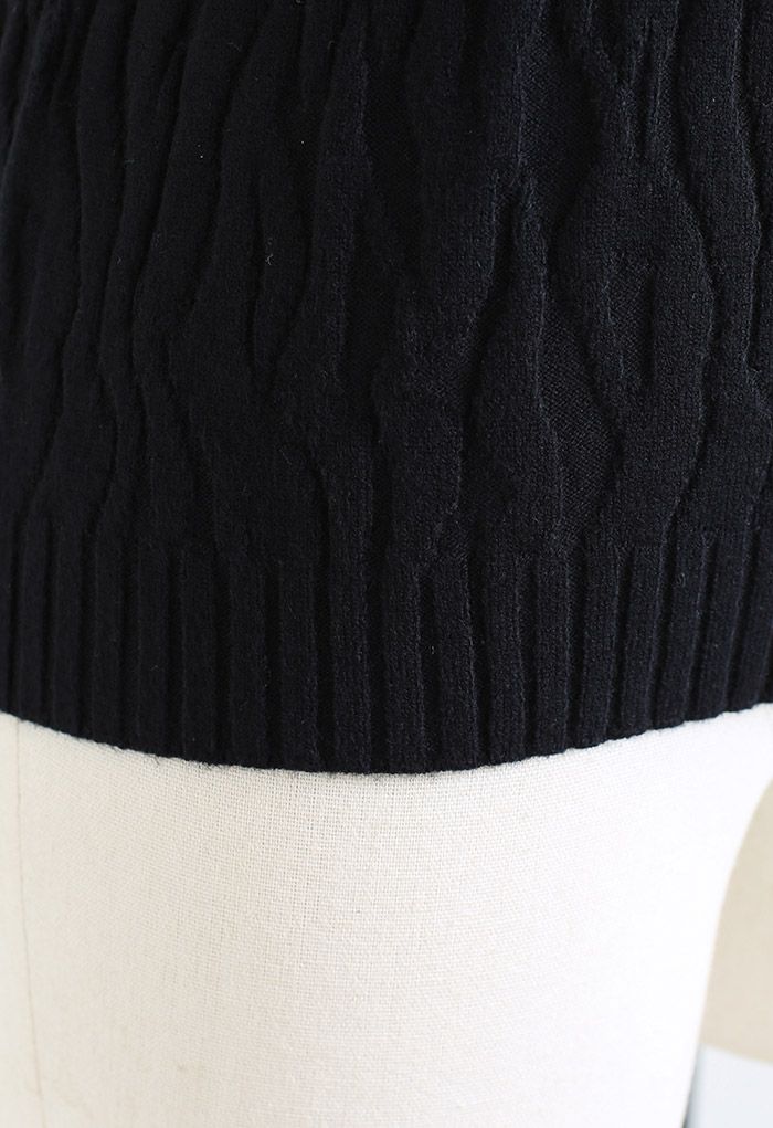 Mock Neck Textured Knit Top in Black
