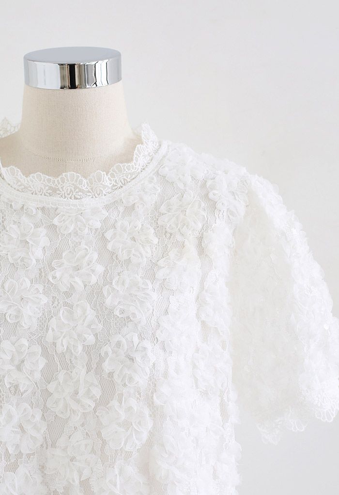 3D Flower Lace Top in White