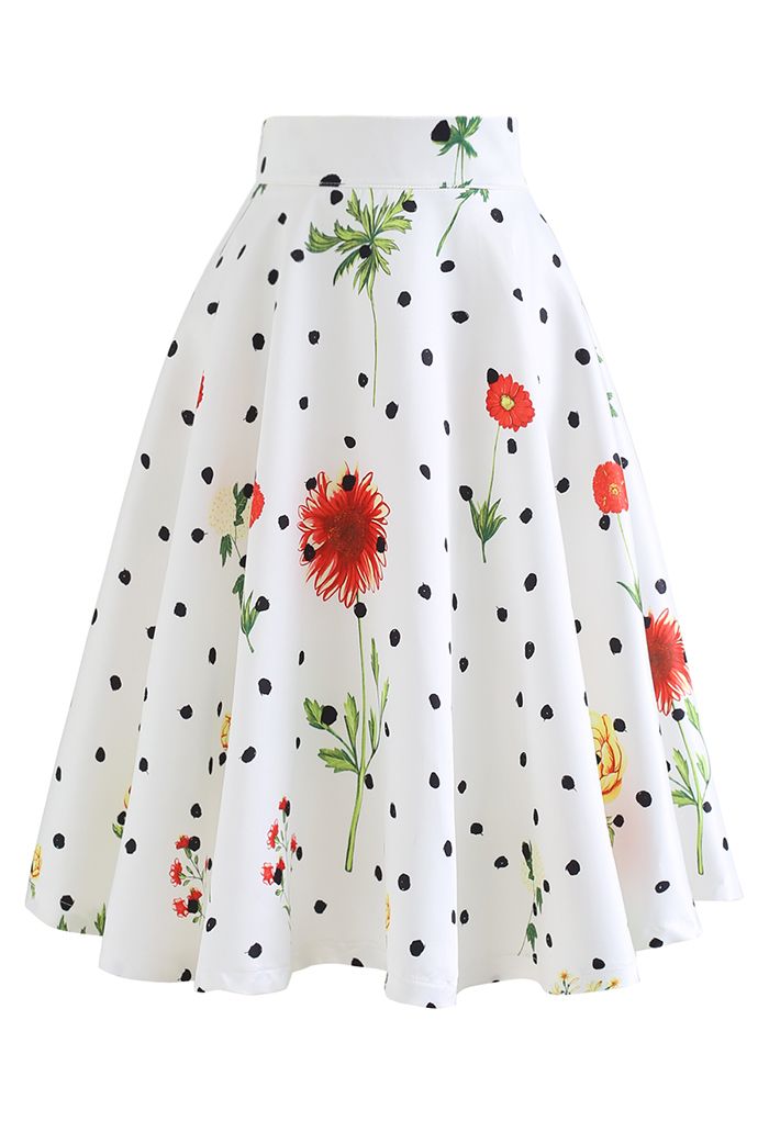 Summer Flower Dots A-Line Skirt