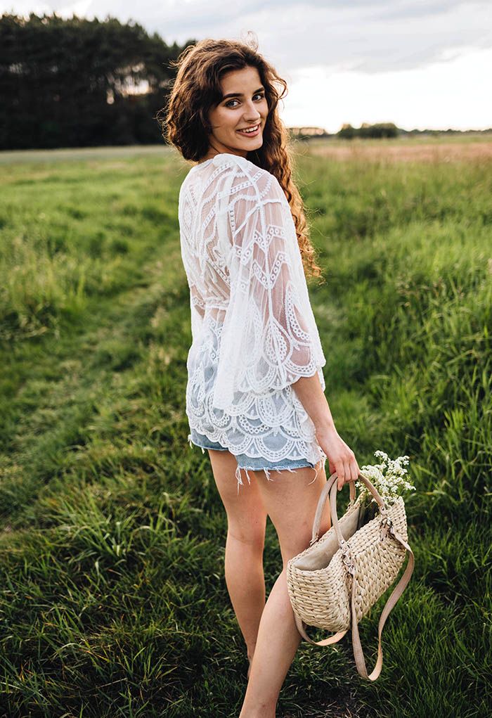 Geometric Embroidered Tassel Drawstring Cover Up
