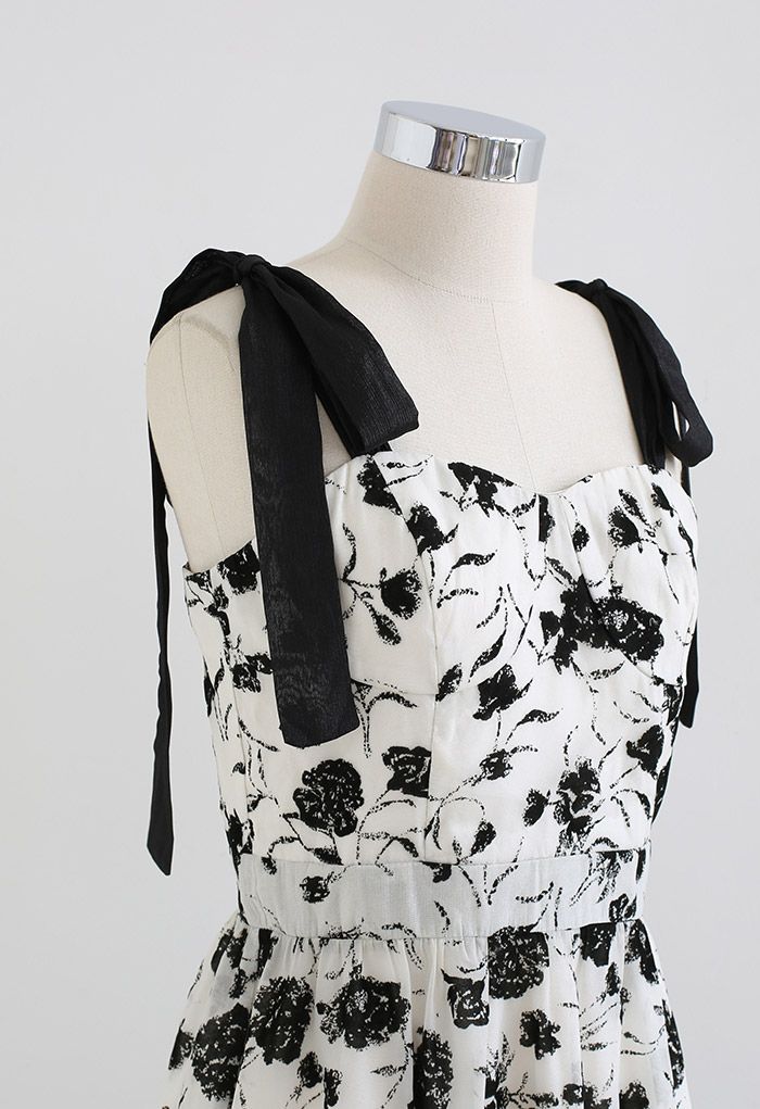 Velvet Flower Tie-Strap Midi Dress