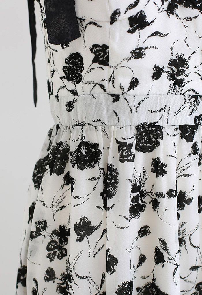 Velvet Flower Tie-Strap Midi Dress