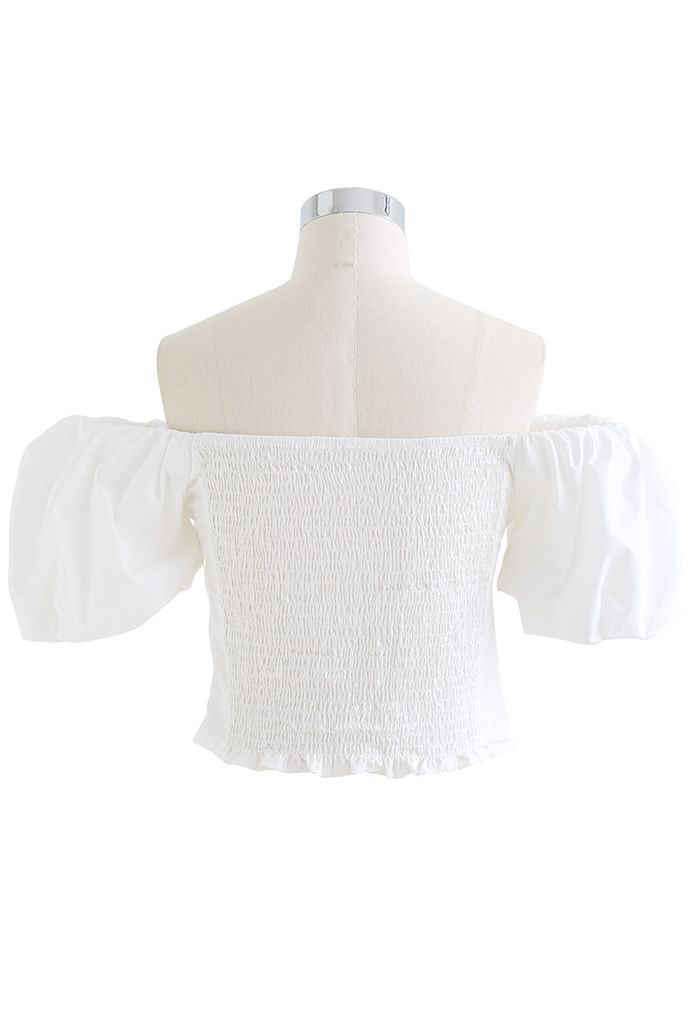 Puff Sleeve Off-Shoulder Cotton Crop Top in White