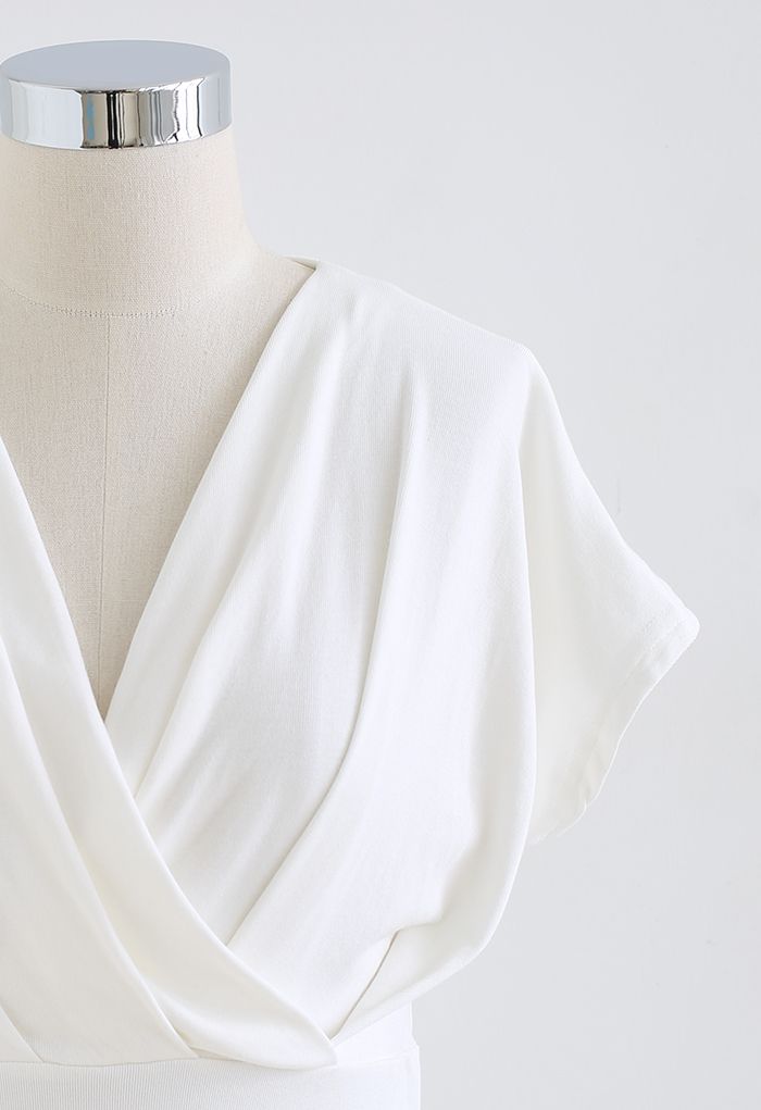 Ultra-Soft Short-Sleeve Cotton Wrap Top in White