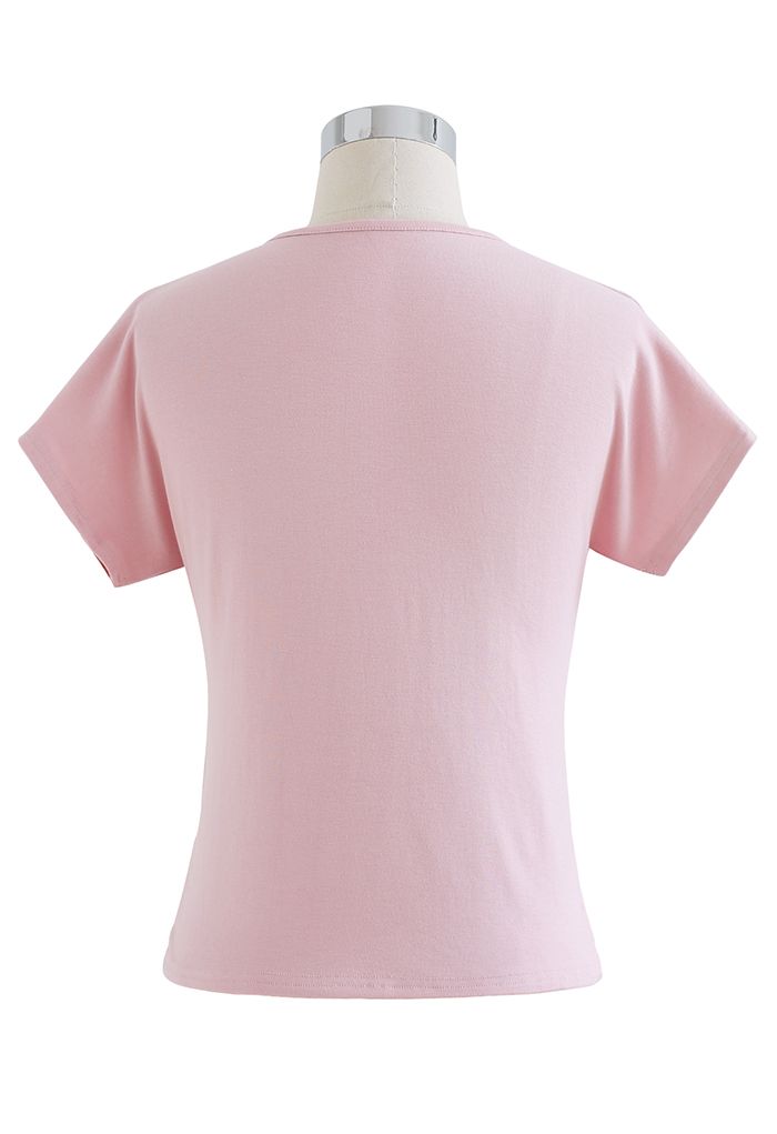 Ultra-Soft Short-Sleeve Cotton Wrap Top in Pink