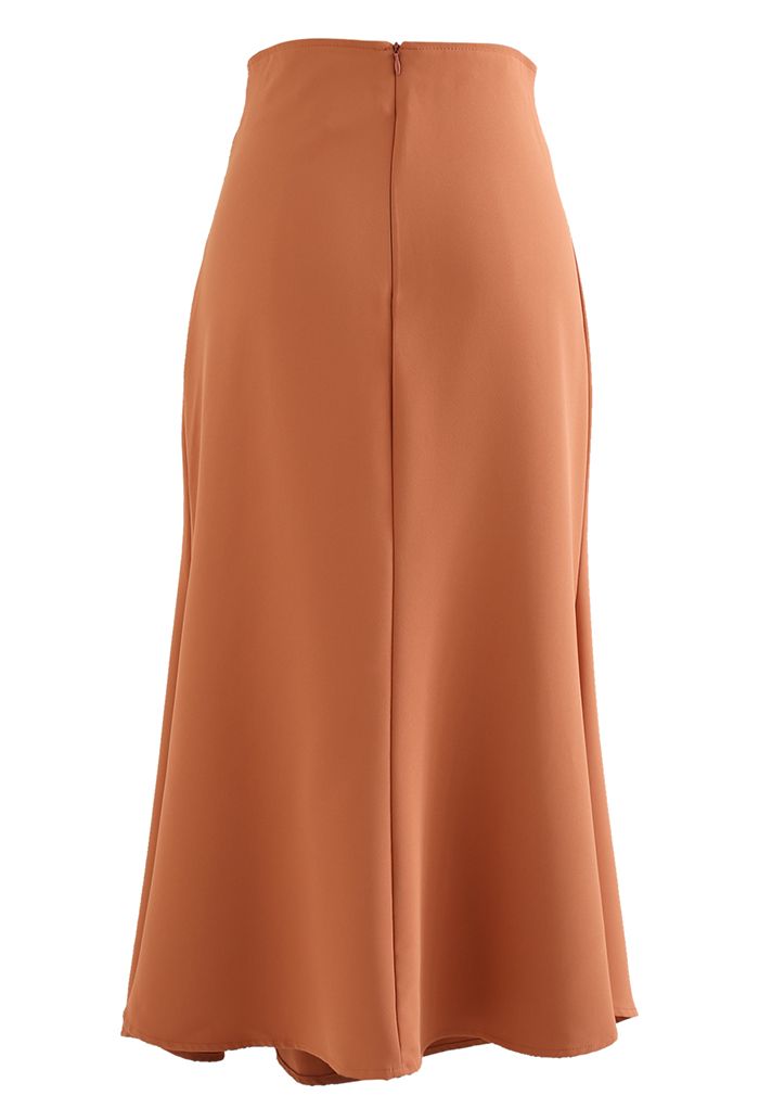 High-Waisted Split Asymmetric Frilling Skirt in Orange
