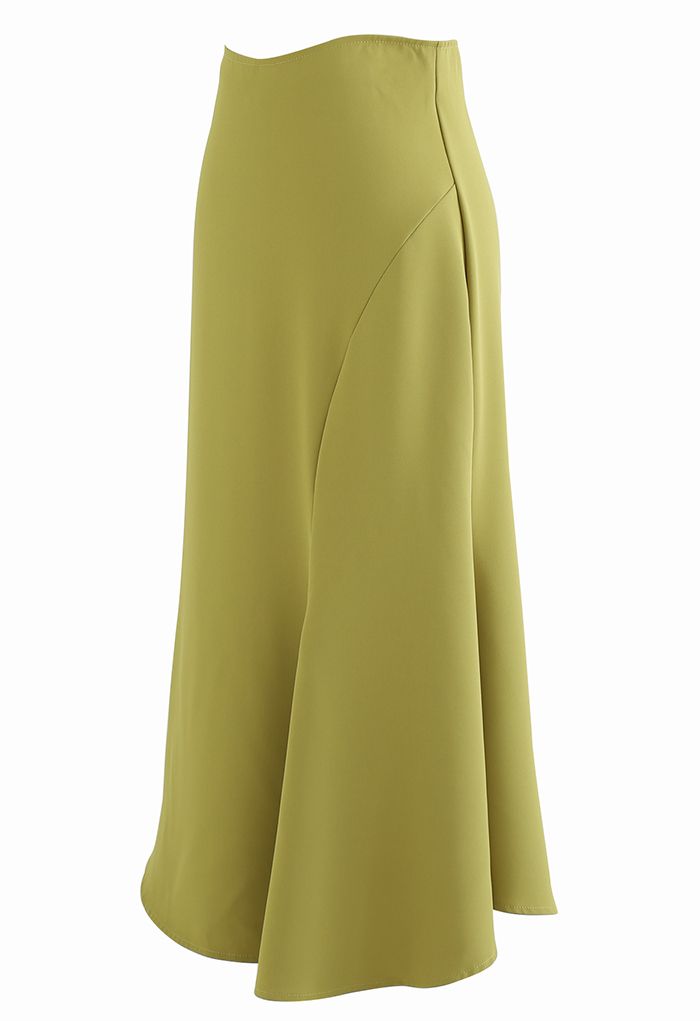 High-Waisted Split Asymmetric Frilling Skirt in Mustard