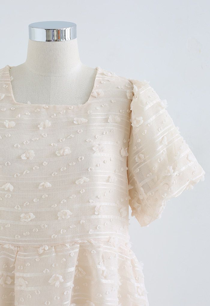 3D Cotton Candy Mesh Overlay Mini Dress in Cream