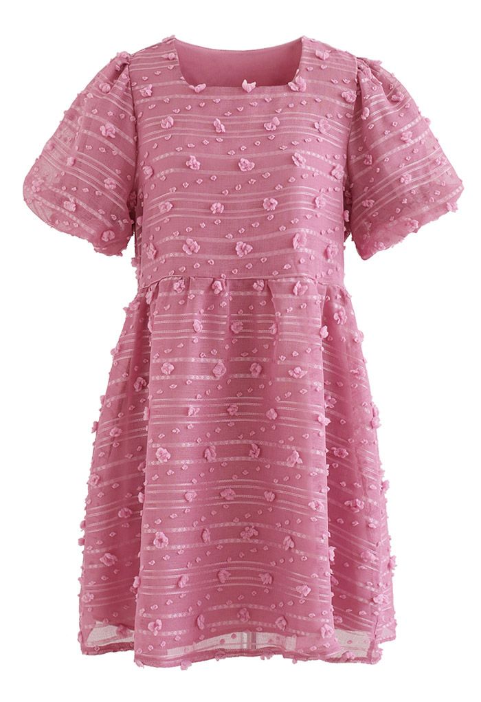 3D Cotton Candy Mesh Overlay Mini Dress in Pink