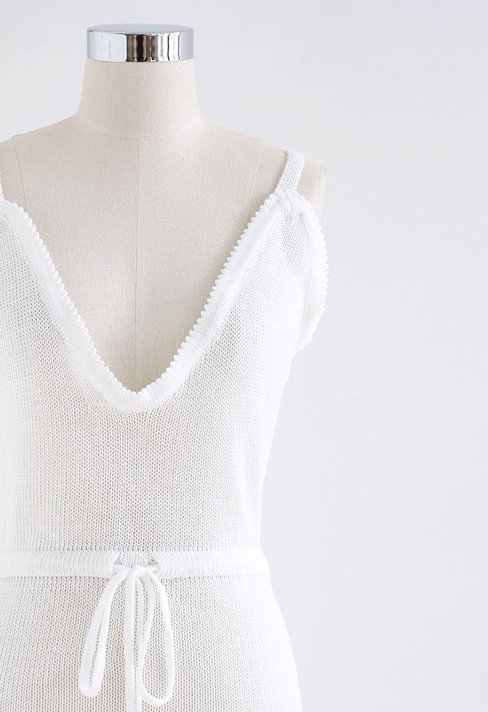 Hollow Out Tassel Split Knit Cover Up in White