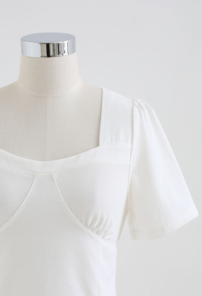 Knotted Cutout Back Crop Top in White