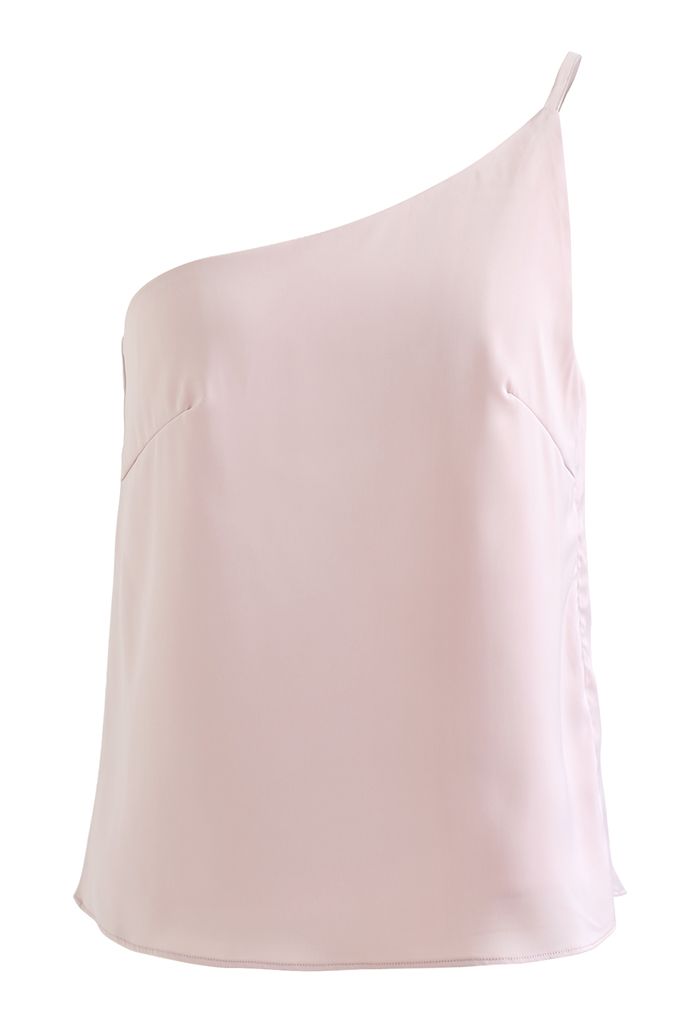 Stylish One-Shoulder Satin Cami Top in Pink
