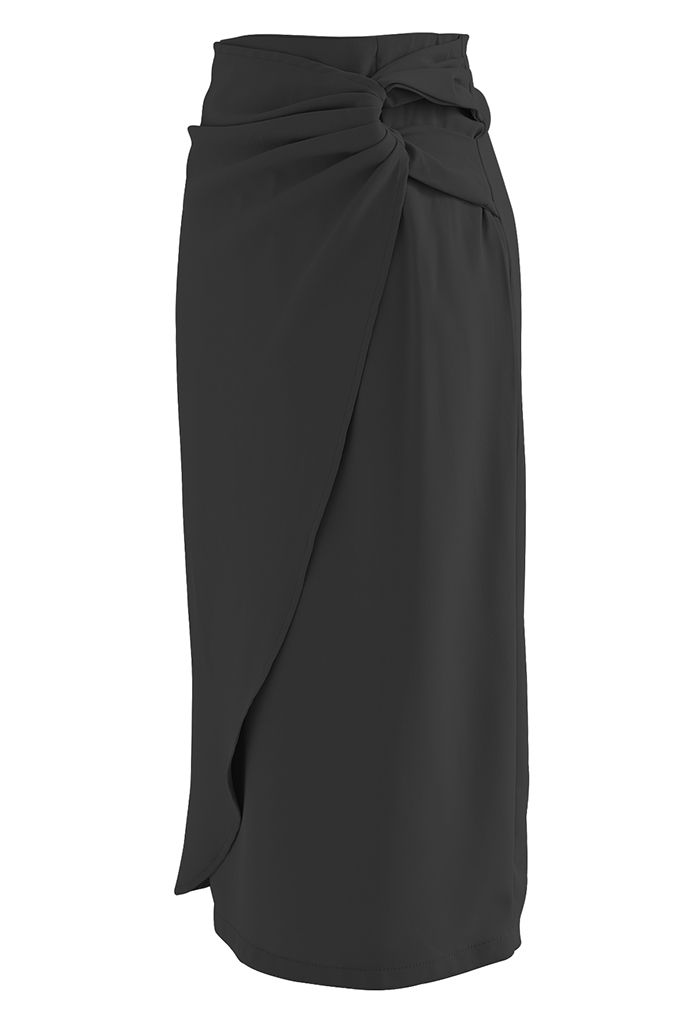 Twisted Knot Flap Pencil Skirt in Black