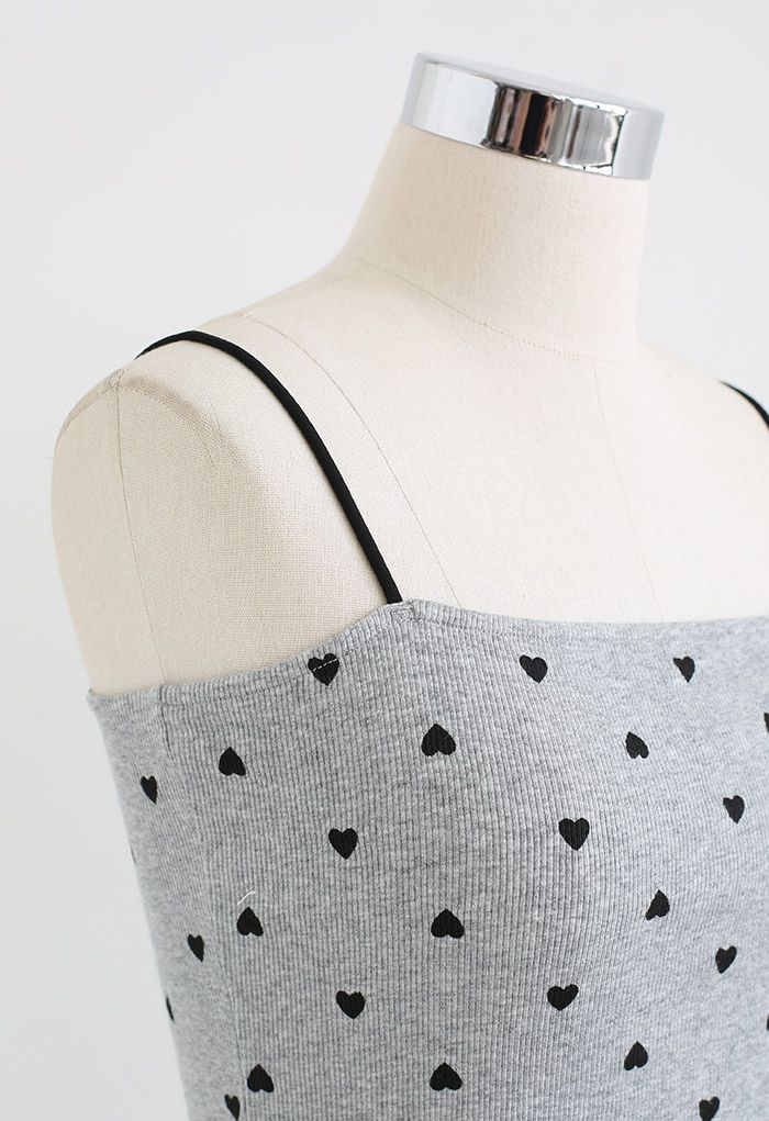 Little Heart Ribbed Cami Top in Grey