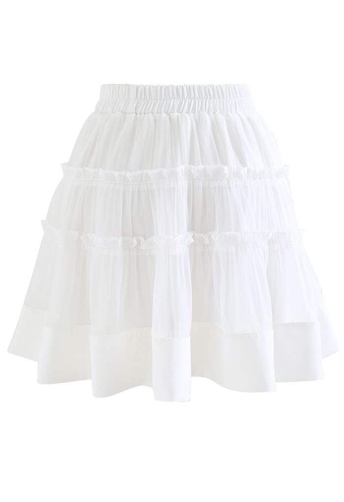 Ruffle Organza Mini Skirt in White
