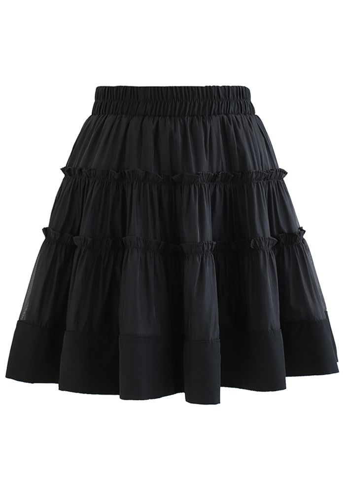 Ruffle Organza Mini Skirt in Black
