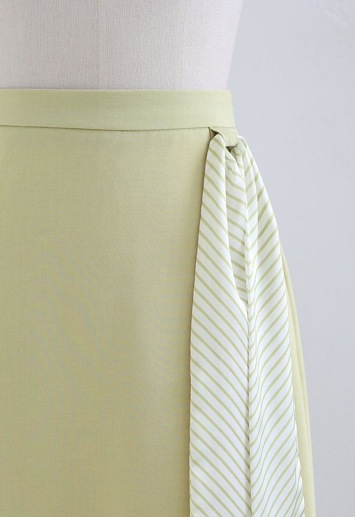Striped Scarf Flare Midi Skirt in Pistachio