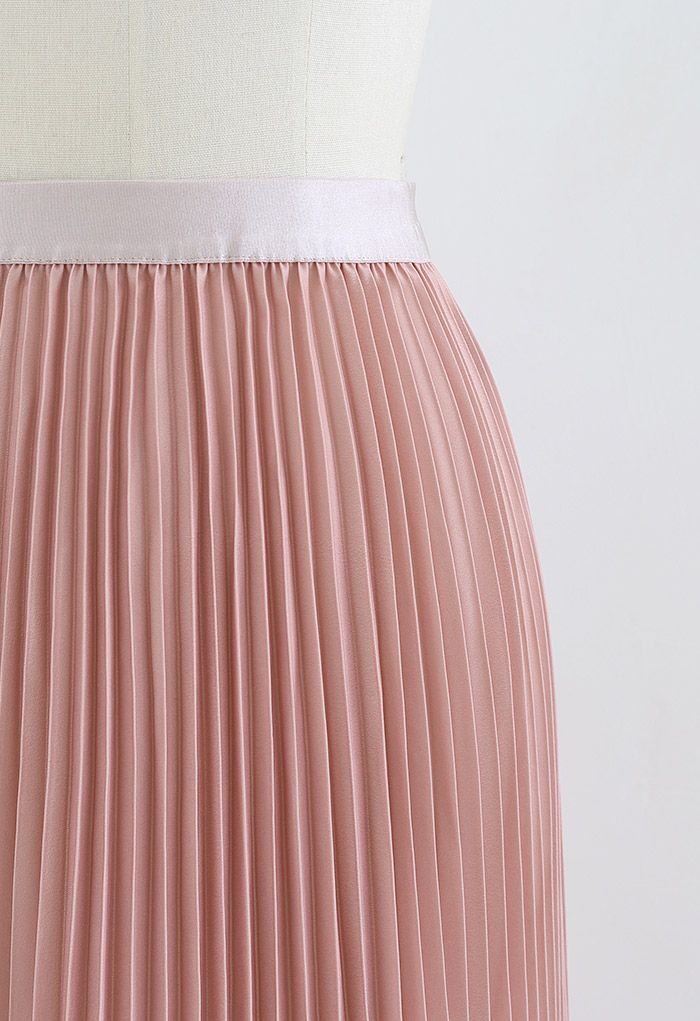 Coral Gradient Pleated Midi Skirt