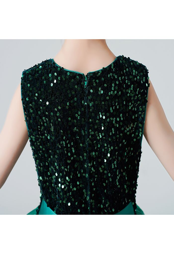 Shimmer Sequins Sleeveless Tulle Dress in Emerald For Kids