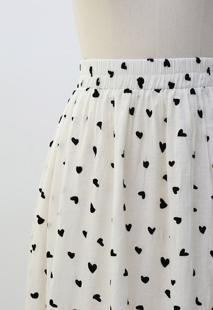 Little Velvet Heart Midi Skirt in Cream