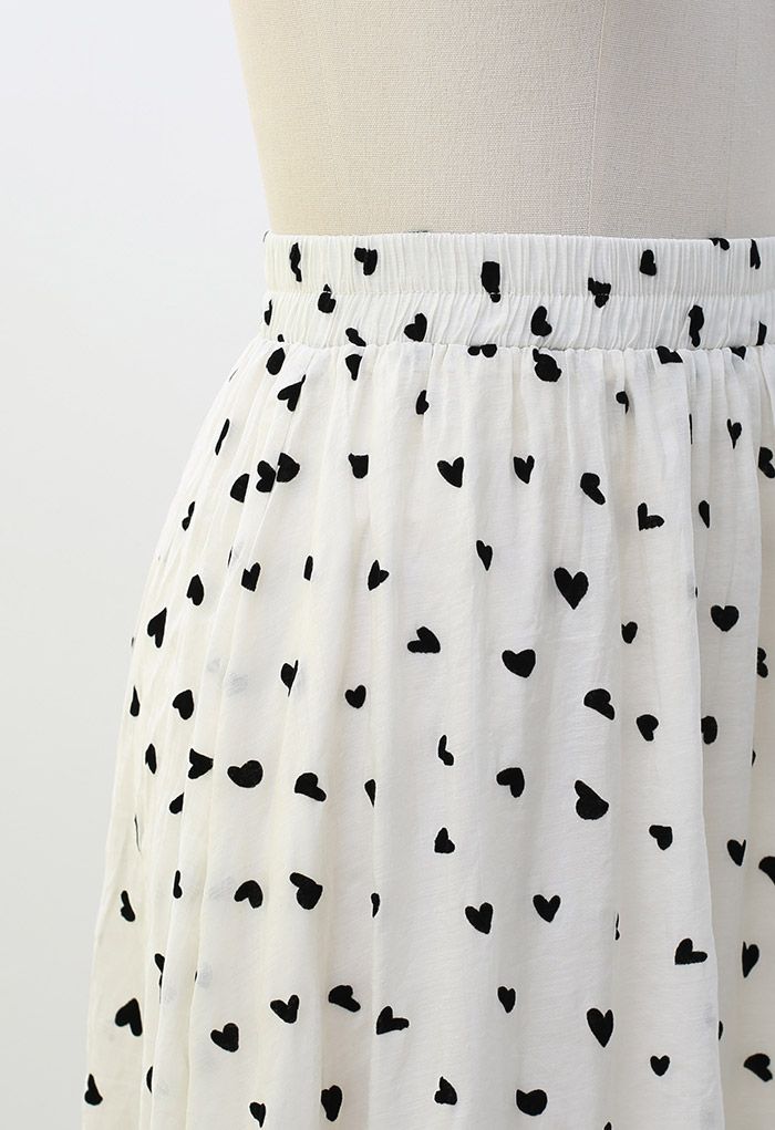 Little Velvet Heart Midi Skirt in Cream
