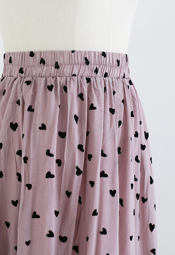 Little Velvet Heart Midi Skirt in Dusty Pink