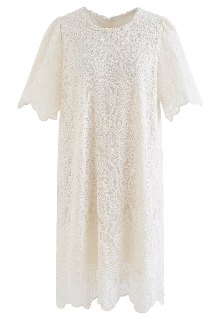Paisley Embroidered Pearly Neck Shift Dress