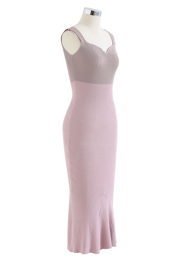 Two-Tone Knit Bodycon Frill Dress in Lilac