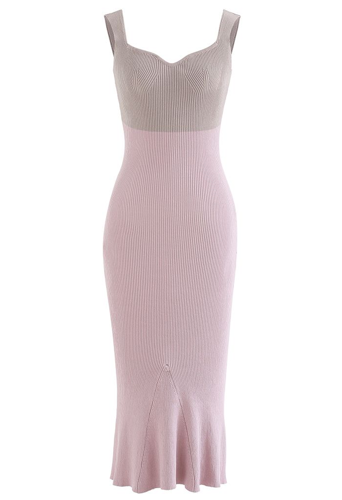 Two-Tone Knit Bodycon Frill Dress in Lilac