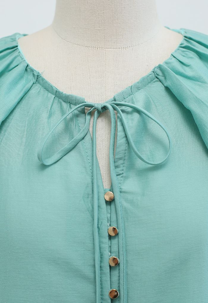 Button Down Bubble Sleeve Top in Mint