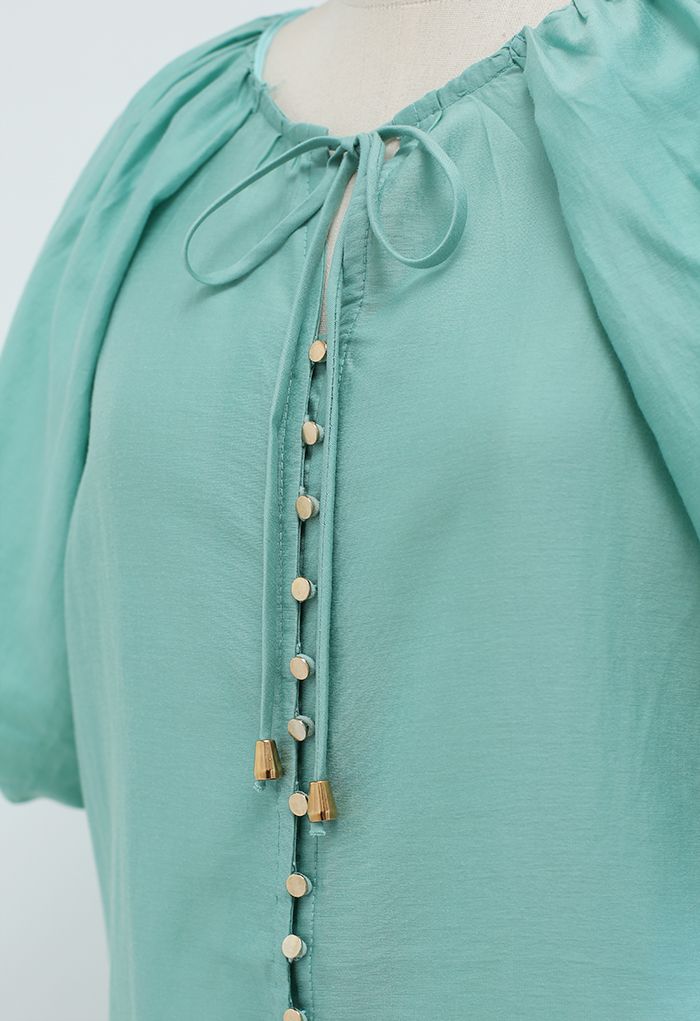 Button Down Bubble Sleeve Top in Mint