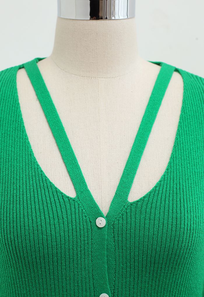 V-Neck Cutout Cozy Knit Top in Green