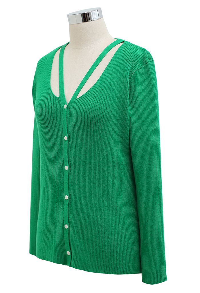 V-Neck Cutout Cozy Knit Top in Green