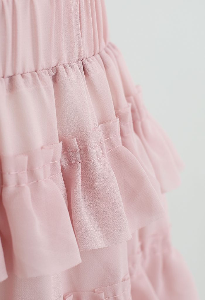 Tiered Ruffle Chiffon Skirt in Pink