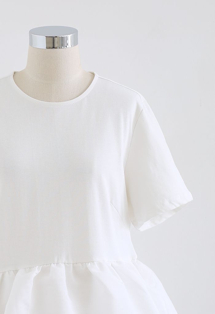Tiered Organza Spliced Dolly Top in White