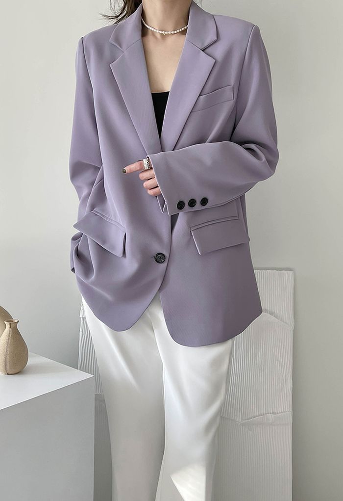 Three-Button Textured Blazer in Lilac