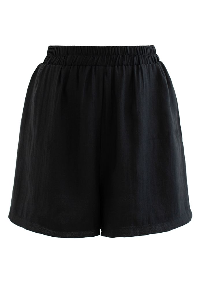 Athleisure Puff Sleeve Shirt and Flare Shorts Set in Black